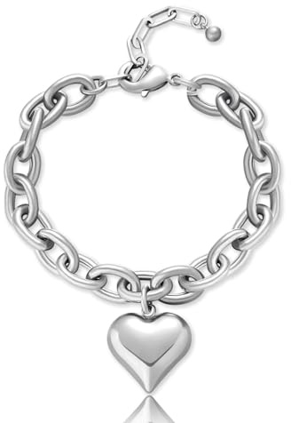 INNERDIVA kloka silver hjärtarmband för kvinnor silverpläterade länkarmband hjärta charmarmband som kärleksarmband för mors dag