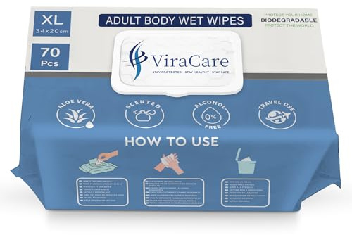 280 x Wet Wipes for Adults | Intimate Wipes with Aloe Vera | Biodegradable | Body Wipe for Adults No Shower | Shower Wipe | Extra Large | Size 34 x 20 cm | (4 Packs of 70)