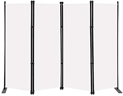 KEORTUN 4-Panel Room Dividers and Folding Privacy Screens 203W x183H cm Office Partition Freestanding Divider for Home Office, White