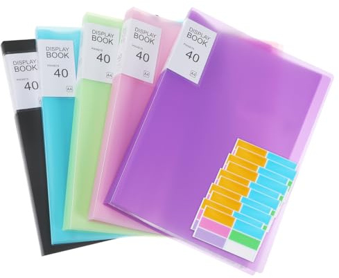 Cabilock Lot de 5 chemises A4 avec autocollants, porte-documents artistiques, classeur à 40 pochettes en plastique, livre de présentation, organiseur de documents pour œuvres d'art, fournitures de