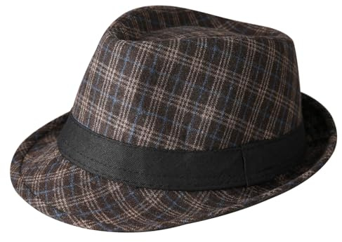 Faxianther Chapeau Fedora en Feutre Élégant pour Homme Chapeau Trilby Jazz à Carreaux pour l’Automne et l’Hiver 56-58 cm