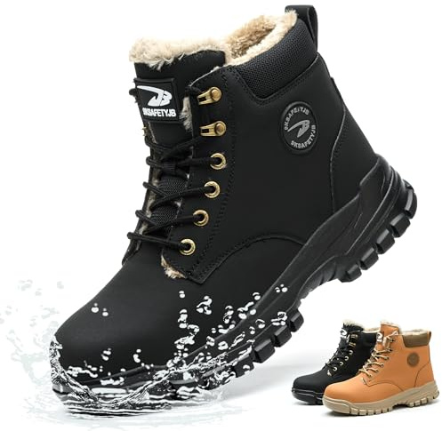 Ayqyc Scarpe Antinfortunistiche Invernali Uomo Donna Scarpe da Lavoro Stivali di Sicurezza Antiscivolo Impermeabili Caldi con Puntale in Acciaio Nero 43 EU