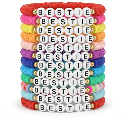 Thinp 12 Pcs Friendship Bracelet, Colorful BFF Bracelets Adjustable Best Friend Bracelet with Flat Beads Clay Bead Bracelets for Women Summer Surfer Beach Party Accessories (Multi-Color)