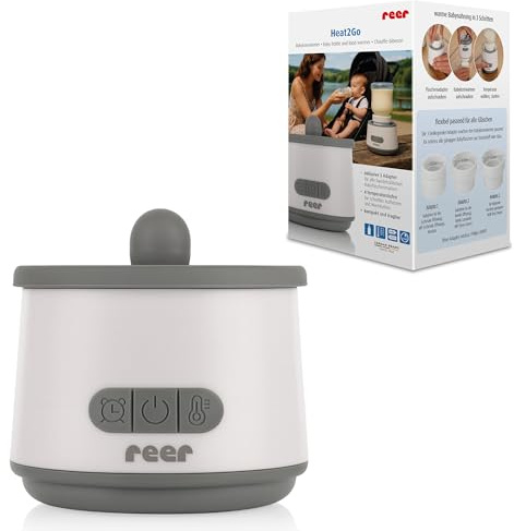 reer Heat2Go Babykostwärmer | mobiler Flaschenwärmer mit Akku | Temperatureinstellung mit 4 Heizstufen | inkl. Adapterset für verschiedene Babyflaschen | USB-C | kompakt & leicht zu reinigen