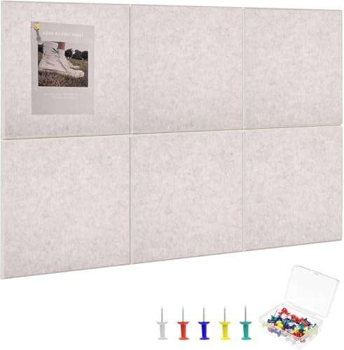 6 Pack Felt Bulletin Board Tiles 30 X 30 Cm with 30 Pins, Light Tan | Includes Pushpins & Removable Self-Adhesive Strips, High-Density, Notice Boards for Walls Office Home Decor (Light Tan)