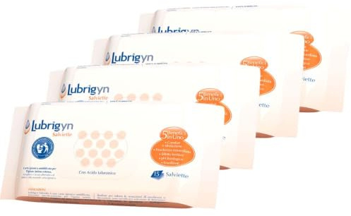 Lubrigyn 15 x Intima våtservetter för daglig hygien, skonsam och effektiv rengöring under resan, med naturliga extrakt, pH-respekterande, ingen sköljning (60 flaska)