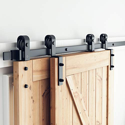 SMARTSTANDARD 6.6 Feet Bypass Sliding Barn Door Hardware Kit - for Double Wooden Doors-Single Track - Smoothly & Quietly - Easy to Install-Fit 67 Opening