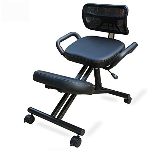XNADESK Ergonómico Silla De Rodillas, Gruesas Asiento Almohadilla con Asiento Trasero Ortopédico Manual Ajustar Rolling Ajustable Taburete para Una Mejor Postura.-Black PU Faux Leather