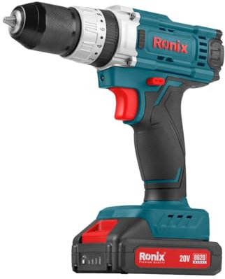 Ronix 20 V Trapano avvitatore a percussione senza fili 3 in 1 - Avvitamento, foratura e foratura a percussione - 35 Nm 2 velocità - Mandrino in metallo autoserrante 10 mm - 2 batterie al litio 1,5 Ah