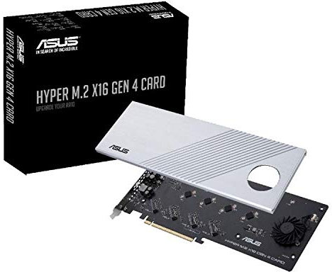 ASUS Hyper M.2 X16 PCIe 4.0 X4 Erweiterungskarte unterstützt 4 NVMe M.2 (2242/2260/2280/22110) bis zu 256 Gbit/s für AMD 3rd Ryzen sTRX40, AM4 Socket und Intel VROC NVMe Raid