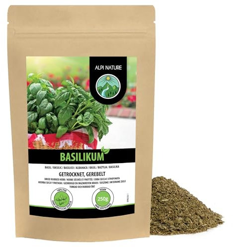 Alpi Nature Basilic Séché 250g, Feuilles de Basilic Séchées et Frottées, Assaisonnement Italien