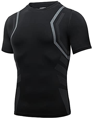 AMZSPORT Kompressionströja för män, kortärmad sportskjorta, snabbtorkande löpartröja, funktionströja, 112009-svart, XXL