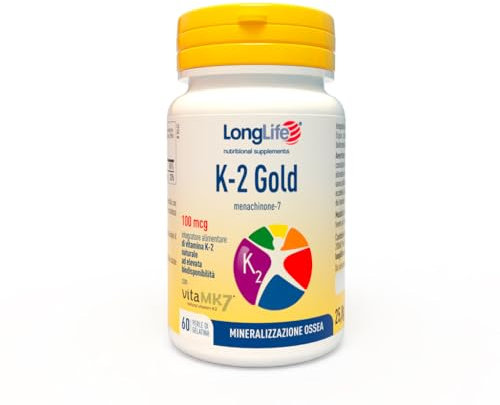 LongLife® K-2 Gold | Con vitamina K2 da natto (MenaQ7®) | Alta biodisponibilità | Benessere osseo e cardiovascolare | Fino a 2 mesi di trattamento | Senza glutine