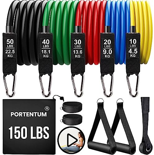 PORTENTUM Elastique musculation avec 5 niveaux différents allant jusqu'à 150 lbs (68 kg), Idéales pour de trx ou d'un gymnase à domicile, Multicolore