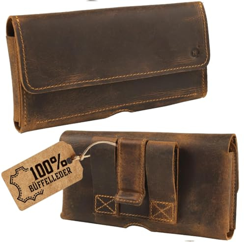 Moonster Funda de Móvil para Cinturón de Cuero Auténtico para Hombre – Funda de Cuero para Celular con Clip, Duradera, Hecha a Mano – Fundas para Móvil con Sujeción Horizontal y Cierres Magnéticos