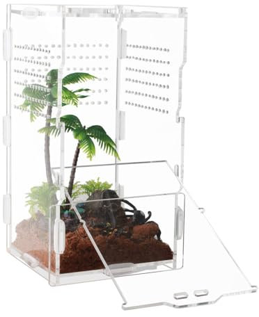 Acryl Terrarium Mini Reptilien Transportbox, 360 ° Transparent Zuchtbox für Schnecken Vogelspinne Eidechsen Skorpione Käfer(20x10x10cm)