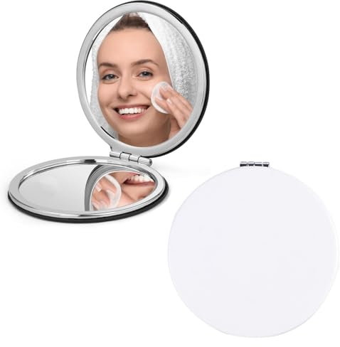 FIBOUND Miroir Pliant Rond - Miroir de Poche Portable avec Grossissement pour Le Maquillage, Le Travail et Les Voyages
