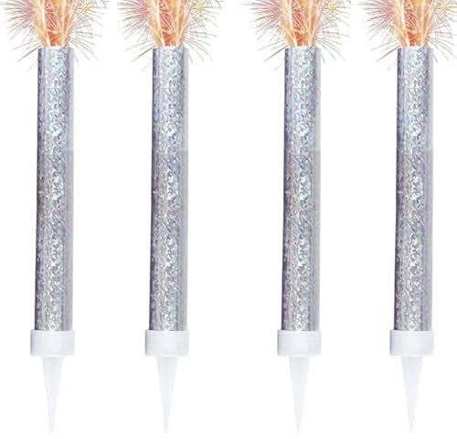 Ice Fountain Candles for Cakes, Cake Sparklers, Cake Toppers, Ideal for Christmas Decoration, Birthday Party, Decorations, and Other Special Occasions (4Pcs Silver Fountain)