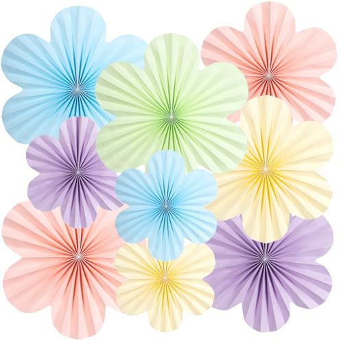 EASY JOY 9PCS Pastel Paper Flowers Decorations Floral Paper Fans | Pastel Birthday Floral Hanging Decoration for Birthday Baby Shower Wedding Festival Classroom Wall Backdrop Decor