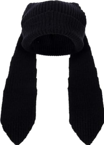 YEKEYI Long Ears Funny Hat Knit Beanie Hats Cute Bunny Winter Cap Warm Knit Rabbit Crochet Skull Cap Black