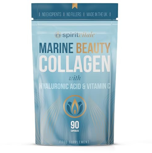 SPIRIT VITALE Marine Beauty Collagen with Hyaluronic Acid and Vitamin C (90 Capsules) | Premium Clean UK Made and Certified Collagen Supplement | Hydrolysed Type 1 Collagen | NO Nasties.