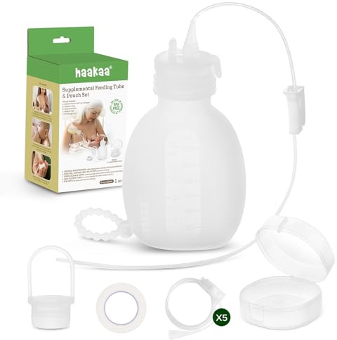 Haakaa Set di tubi e sacchetti in silicone per alimentazione supplementare, kit di assistenza per l'allattamento al seno per bassa fornitura, supporto a scatto, donatore o latte pompato - sacchetto da