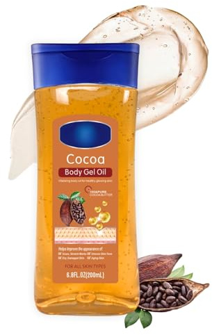 Kakao-Körperöl mit Kakaobutter, Deep Moisturizing Cocoa Body Oil Gel mit Jojobaöl & Vitamin E, Anti Aging Body Oil zur Körperpflege, Cocoa Butter Body Lotion Verbessern sie das Hautbild, 200 ml