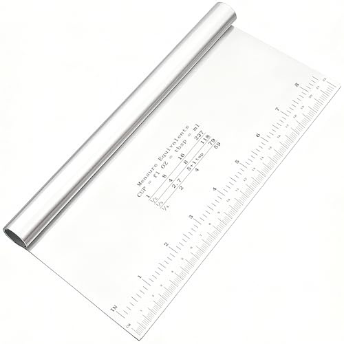 IBOPUXIU Tarocco per Impasti, Tarocco Cucina Multiuso con Scala Graduata in Acciaio Inox, Spatola per Impasto per Torte, Crostate, Torte, Pizza, Impasto, Utensili da Forno (22 * 12 cm)