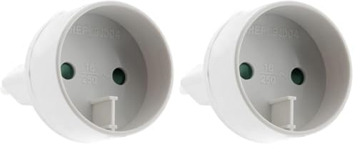 Zenitech - Adaptador de Corriente Tipo C Macho 6A a Hembra 16A con Toma de Tierra - Transformador Eléctrico para Hogar y Camping - Potencia 1320W - Blanco (Paquete de 2)