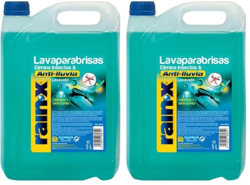 Rain-X Limpiaparabrisas Coche Antilluvia con Protección Anti Mosquitos - Tecnología Hidrofóbica Antilluvia – Previene la Formación de Bacterias y Mejora la Visibilidad - 5L (Paquete de 2)