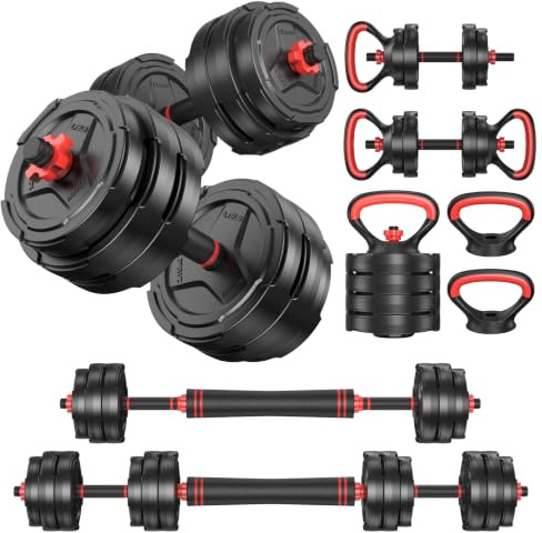 PASYOU Haltère Réglable 20 kg Ensemble d'haltères 4 en 1 Haltères Musculation, Pompes et Kettlebell, Set d'haltères Réglables, Dumbbell, Haltère et Barre pour le Fitness à Domicile (noir)