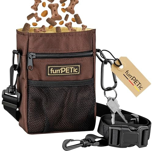 funPETic Futterbeutel - mit 4 Fächern & Tragevarianten, gratis Karabiner, Leckerlibeutel für Hundetraining, Leckerlitasche auch für Pferde, Leckerlie Beutel, Futtertasche