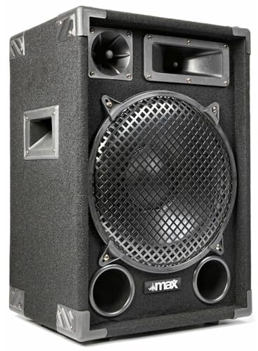 MAX MAX12 : Altavoz pasivo de 2 vías, 700 W con woofer de 12 Pulgadas, Fiestas, Incluye Asas, Altavoz pasivo para DJ o discomovil, Caja acústica Discoteca en Negro