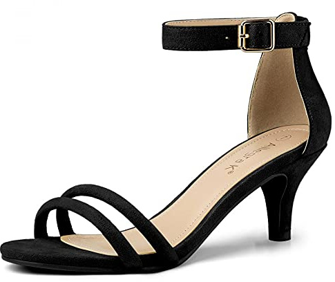 Allegra K Sandalias de tacón con correa al tobillo para mujer, Black, 40.5 EU
