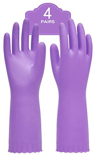 PACIFIC PPE 4 Paar wiederverwendbare Spülhandschuhe mit latexfreiem Baumwollfutter, Küchenhandschuhe, lila, Größe L