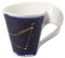 Villeroy und Boch - NewWave Stars Becher mit Henkel, formschöne Tasse mit Steinbock-Motiv, Premium Porzellan, spülmaschinengeeignet, weiß/blau, 300 ml