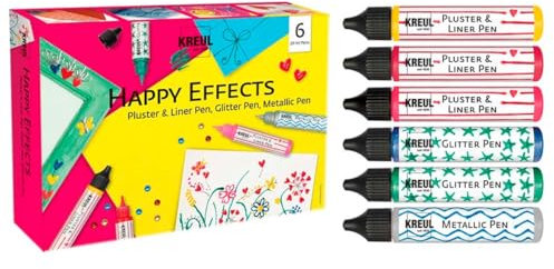 KREUL 49832 - Set de Efectos Felices, 6 x pinturas decorativas y de efectos, 3 x pinturas hinchables, 2 x pinturas de purpurina, 1 x pinturas metálicas