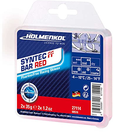 Holmenkol Syntec FF fluorfreies Rennwachs - Skiwachs Bar 70 g (-4° bis -10°C, Bügelwachs) red