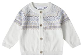 Stellou & friends 100% Cotton Knit Norwegian Jacquard Design Baby Toddler Boys Girls Long Sleeve Cardigan Sweater (Periwinkle Purple/White, 9-12 Months)