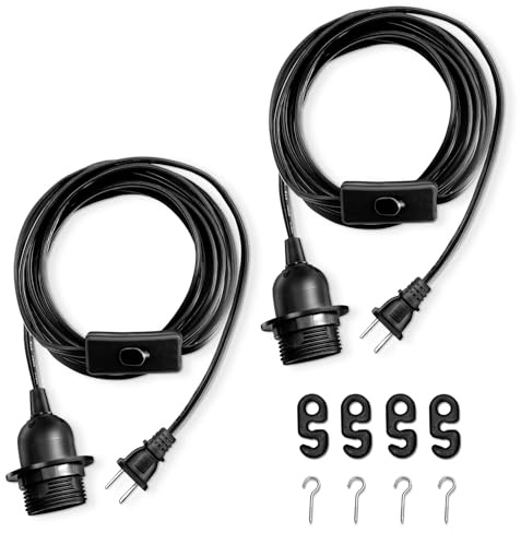 AdiyZ Pendant Light Cord - 10 Feet Hanging Light Bulb with Plug in Cord - 2 Pack Lamp Cord E26 Light Socket with Wire Black Extension Chandelier Lantern Cable with On/Off Switch (No Bulb Included)