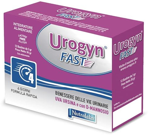 NutraLabs Urogyn Fast Integratore per il Benessere delle Vie Urinarie - Con Uva Ursina titolata e D Mannosio - 12 Bustine ad Azione Rapida