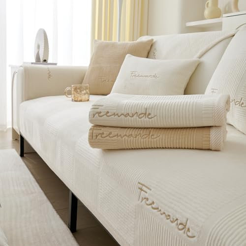 TOPCHANCES Funda De Sofá 3 Plazas,2024 Nuevo Fundas De Sofa Ajustables para Universal con Partículas De Silicona Sofa Antideslizante Protector Apto para Mascotas(Blanco Roto,70×90cm 1PCS)