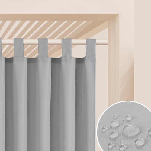 ROOM99 Outdoorvorhäng mit Schlaufen Garden Line 155 x 250 cm Breite x Höhe Outdoor Vorhang wetterfest Wasserdicht Sichtschutz Sonnenschutz Gardinen Garten Winddicht Hellgrau, 1 Stück