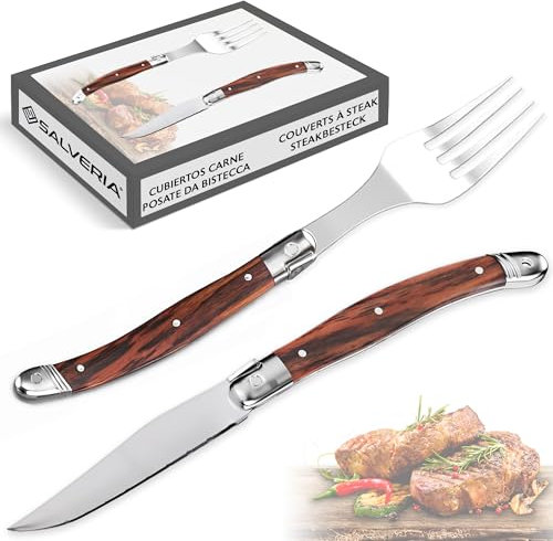 Posate da bistecca acciaio inox legno design speciale coltelli da bistecca 23 cm e forchette da bistecca 22 cm posate bistecca coltelli bistecca