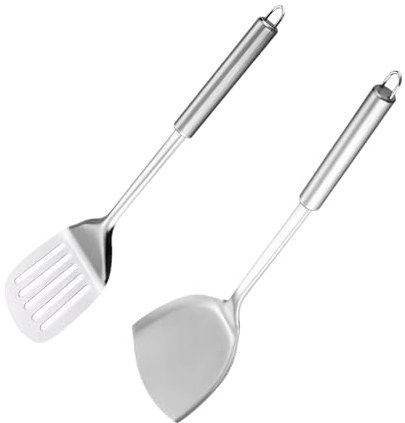 YILANJIN Spatulas for Cooking, Stainless Steel Spatulas Set, Spatula Solid Turner, Slotted Fish Turner Spatula, Cooking Turner, Crepe Spatula, Burger Turner, Kitchen Cooking Utensil, 2Pcs