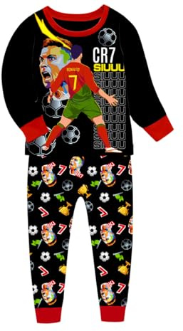 Suyaluoi Jungen Pyjamas Ronaldo No.7 Fans Baumwolle Homewear Pajama Set Langarm Casual Fußball Nachtwäsche Pjs Set (DE/NL/SE/PL, Alter, 6 Jahre, 7 Jahre, Regular, ROT)