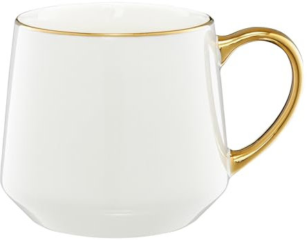 AMBITION Taza de café grande de 460 ml Royal porcelana borde dorado para café, té, capuchino, color blanco y dorado, 1 unidad