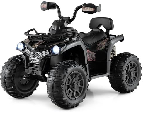 COSTWAY 12V Electric Kids Quad Bike, Battery Powered Ride on Car ATV with Headlights, Music, MP3, Storage Basket, Backward Function, for Boys and Girls Aged 3-8 Years (Black)
