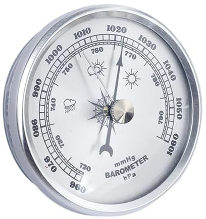 Fenteer Barometro Manometro Pressione Barometrica Analogico Parete Appeso 960-1060hpa Stazione Meteorologica Barometro Aneroide per Nautica, Argent