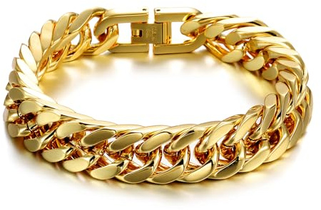 AFSTALR Guld/silver/svart armband män rostfritt stål armband pansarkedja 8/12/17 mm bred slät kubansk armband herrarmband smycken smycken gåva för män pojkar 18 cm/20 cm/22 cm, 12mm-18cm, Rostfritt